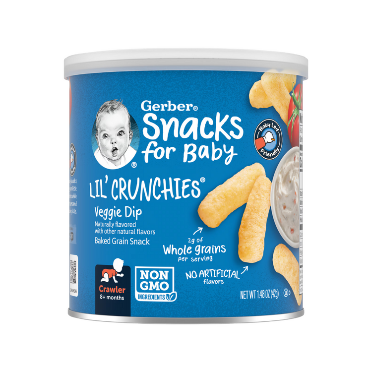 Gerber Lil Crunchies - (42g) Veggie Dip/ Vanilla Maple/ Apple Sweet Potato/ Mild Cheddar/ Garden Tomato