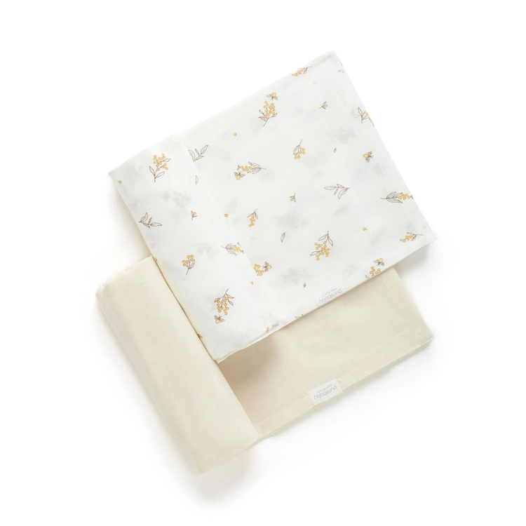 Purebaby Organic Muslin Wrap 2 Pack - Wheat Wattle Bee