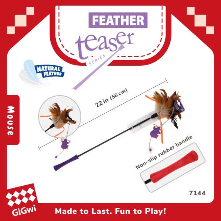 GiGwi Feather Teaser Catwand with TPR Handle & Plush Tail