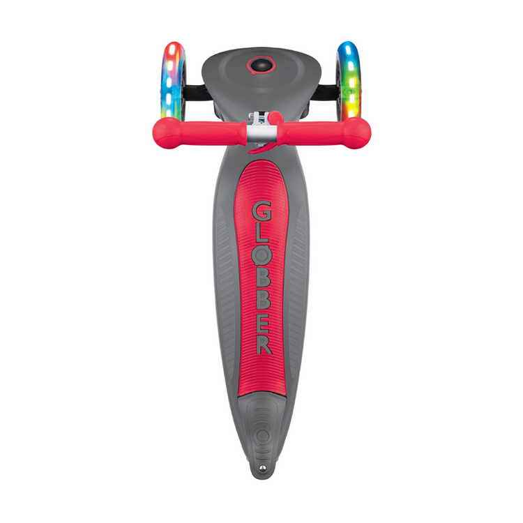 Globber Primo Foldable Lights Scooter with Anodized T Bar Grey/Red - 432-120-2 (3y+)