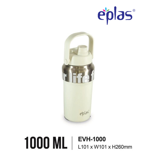 EE JIA Eplas Vacuum Flask With Straw,Stainless Steel 1000ml - White