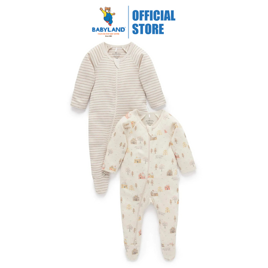 Purebaby 2 Pack Organic Digital Zip Growsuit - Snowy Forest