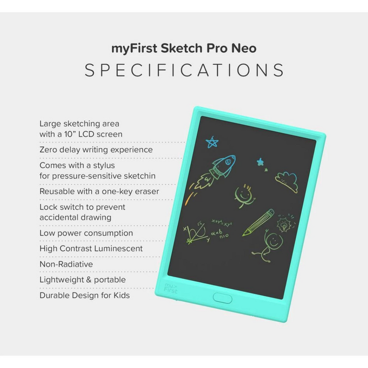 myFirst Sketch Pro NEO Color LCD Sketch Pad Digital Writing Tablet/Drawing/Sketch Pad (10") [Free Leather Case]