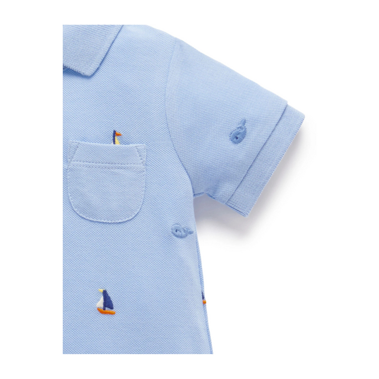 Purebaby Organic Baby Yacht Polo Growsuit - Yacht Broderie