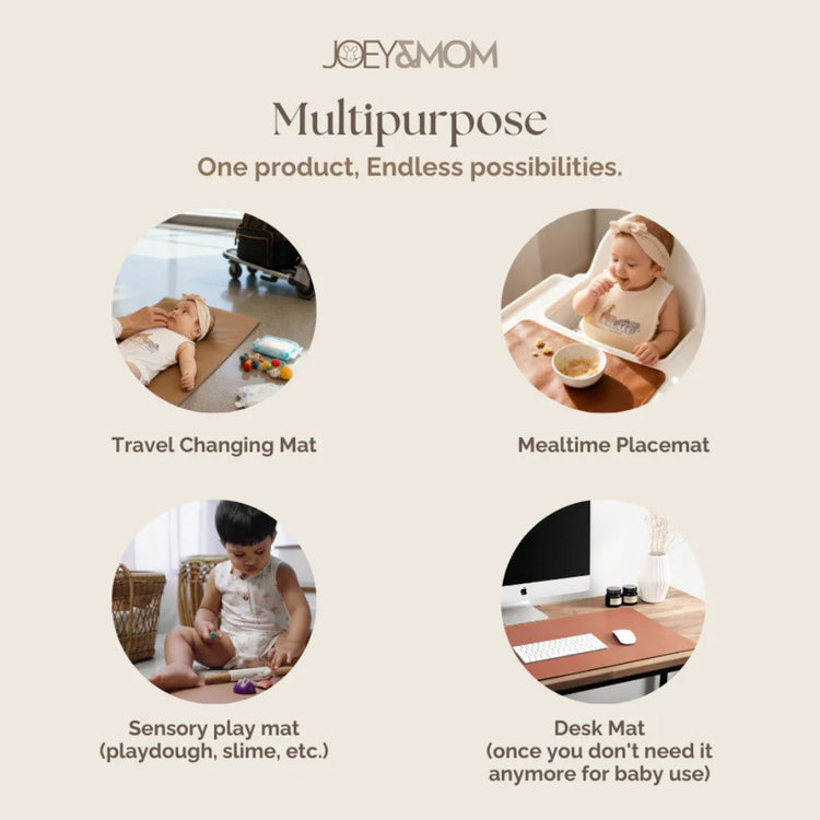 Joey & Mom Double-Sided Vegan Leather Baby Diaper Changing Mat | Foldable, Water-Resistant & Easy-to-Clean Diaper Pad