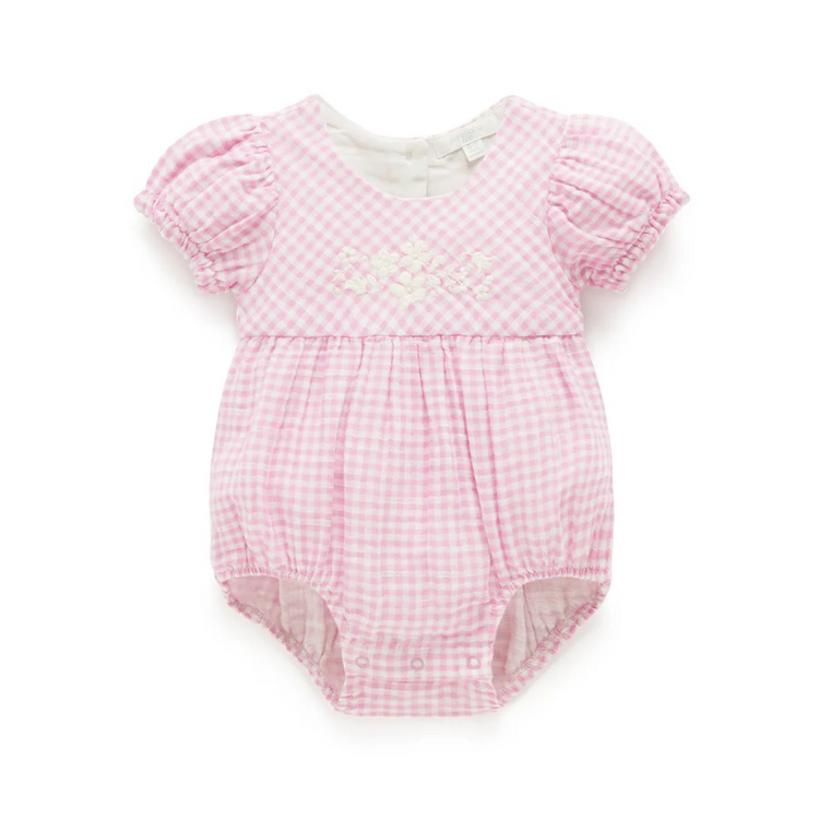 Purebaby Organic Romper Passionfruit Gingham