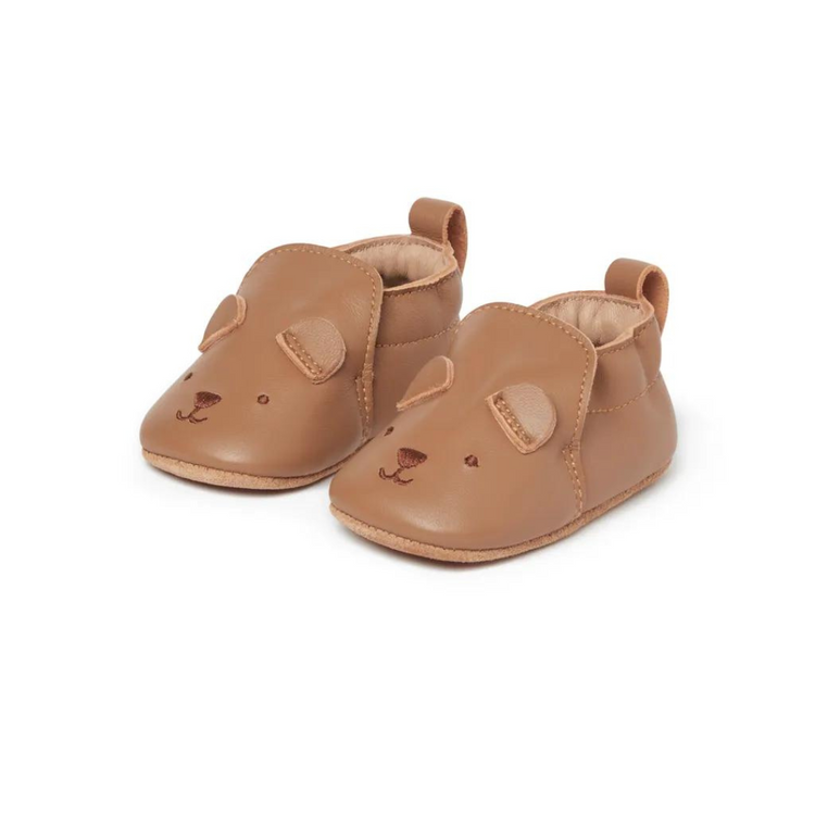 Purebaby Leather Pull On Slipper - Tan Bear