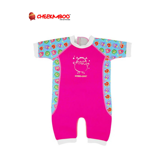 Cheekaaboo Warmiebabes Baby & Toddler Thermal Swimsuit UPF50+ Pink Monster