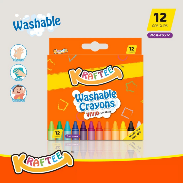 Kraftee 12CT Washable Crayons For Kid Children Art Creativity - Non-Toxic - Back to School