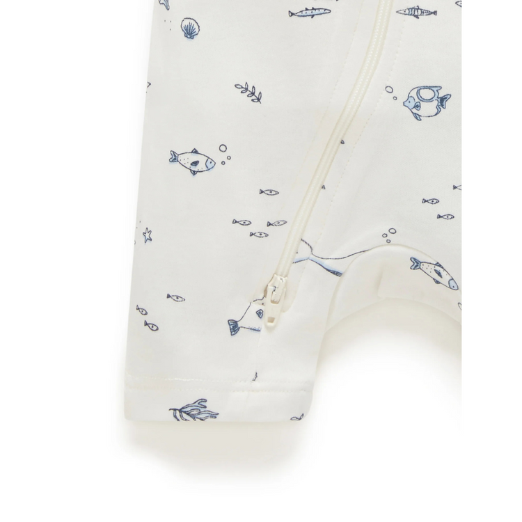 Purebaby Organic Short Leg Zip Growsuit - Vanilla Nautical