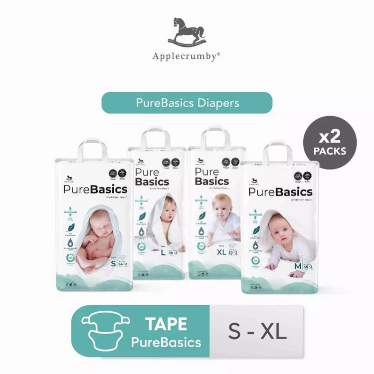 Applecrumby PureBasics Tape Diapers (Mega, 2 Packs)