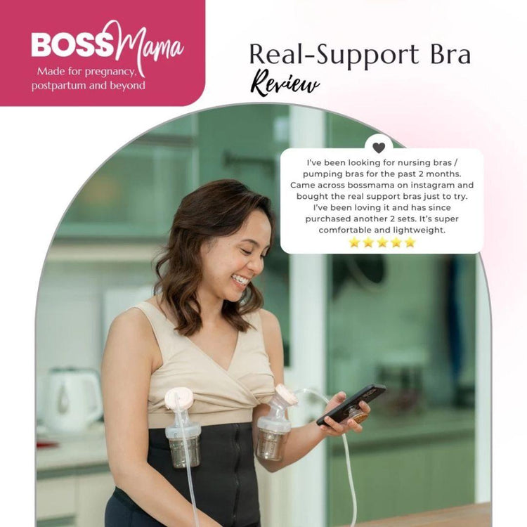 Boss Mama Real-Support Bra - Blush Pink | Pregnancy, Nursing and Pumping Bra -Friendly Wireless Soft Thick Band Flexible