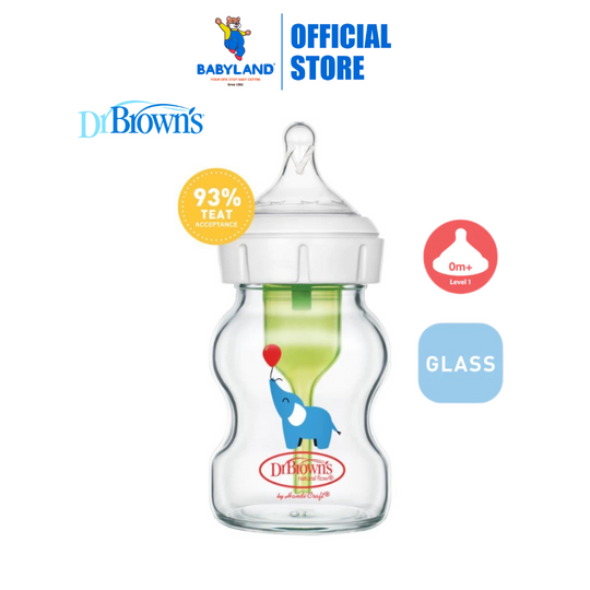 Dr Brown’s Options+ Glass Wide-Neck Bottle with Level 1 Teat (150mL) - Elephant