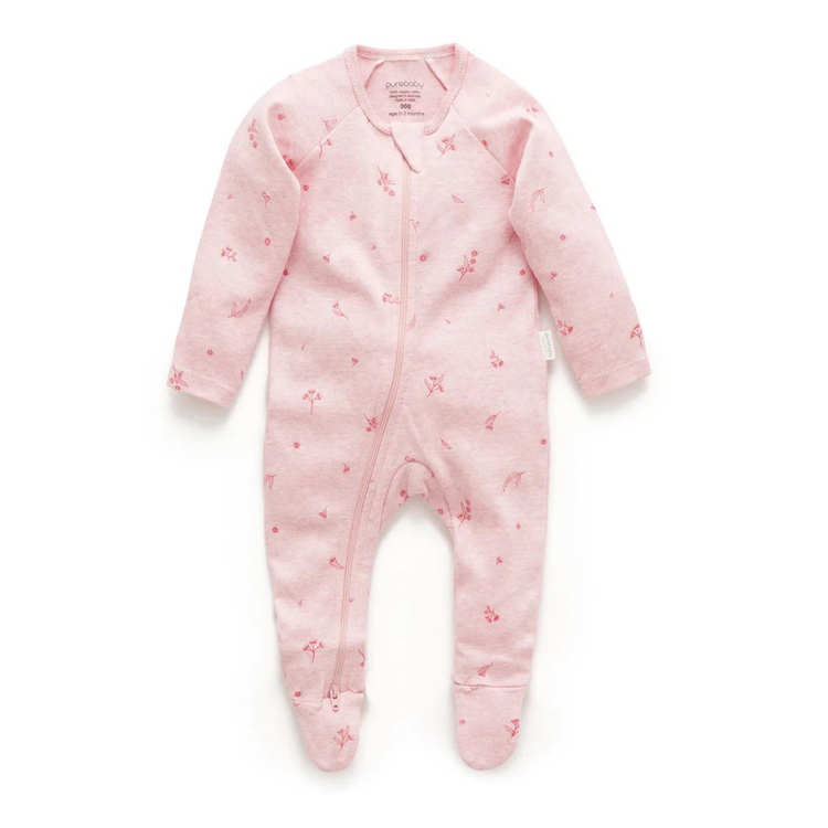 Purebaby Organic Zip Growsuit - Peony Blossom