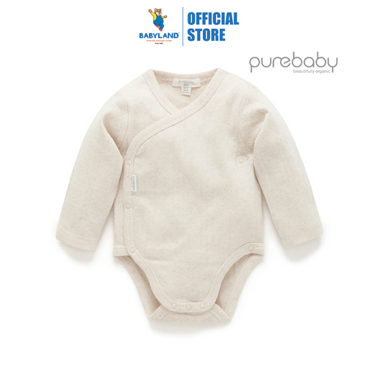 Purebaby Organic Long Sleeve Wrap Bodysuit - Wheat Melange Pointelle