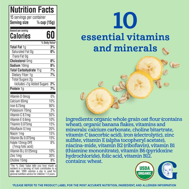 Gerber 2nd Foods Organic Oatmeal Banana Cereal 227g (12+ months)