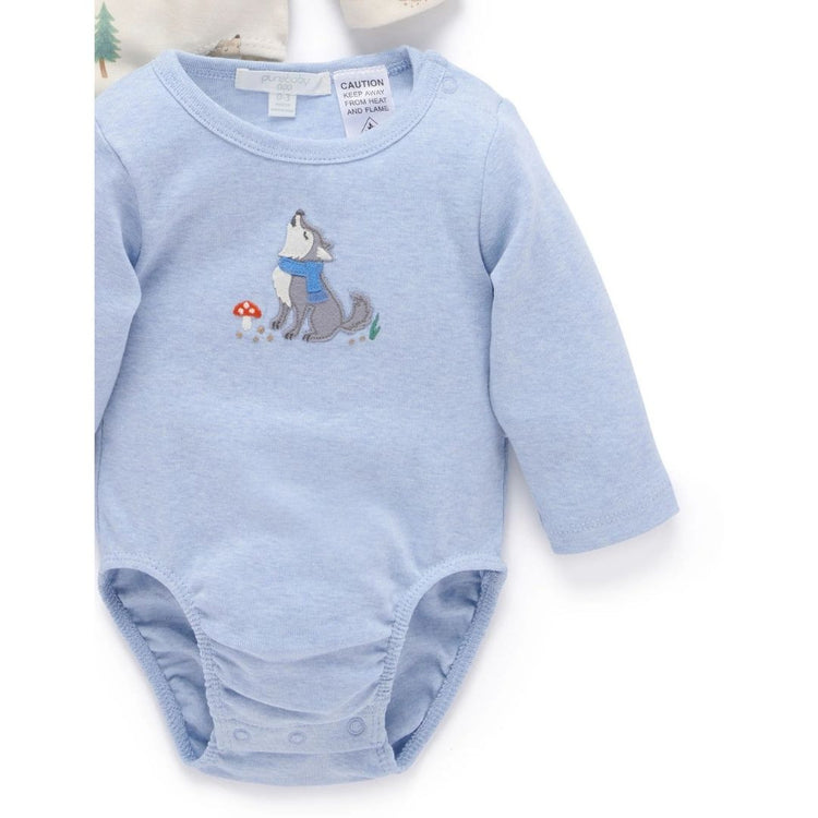 Purebaby Organic Bodysuit Wolf Cub Print 2 Pack