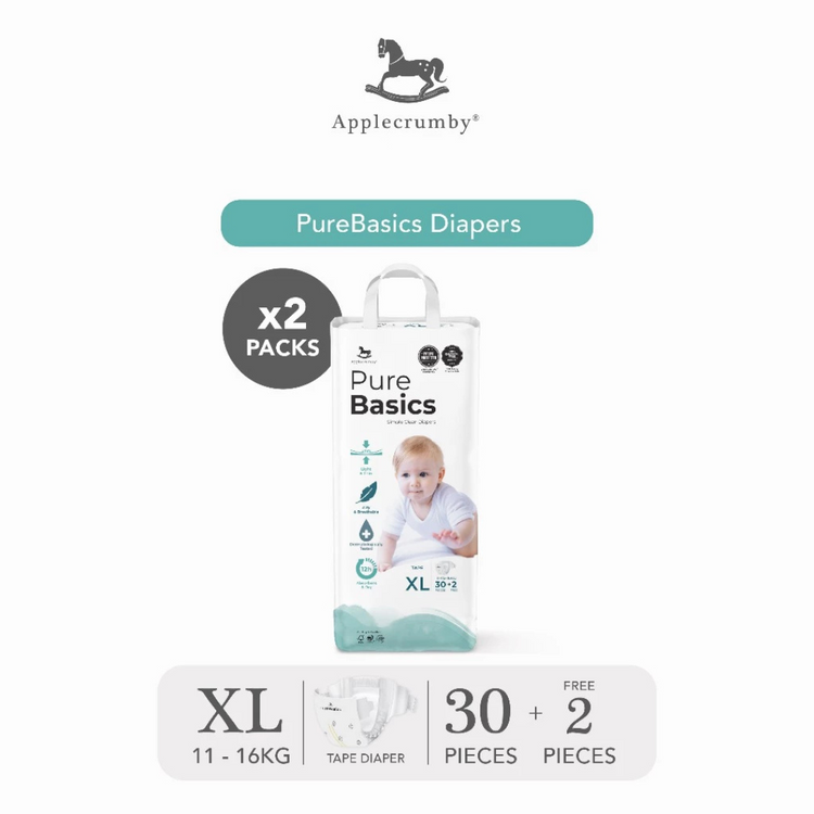 Applecrumby PureBasics Tape Diapers (Mega, 2 Packs)