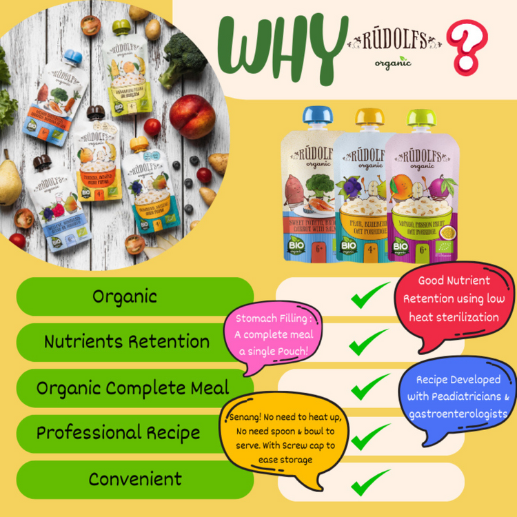 [Halal] Rudolfs Organic Premium Baby Food in Pouches (suitable: 4m+ -- 6m+)