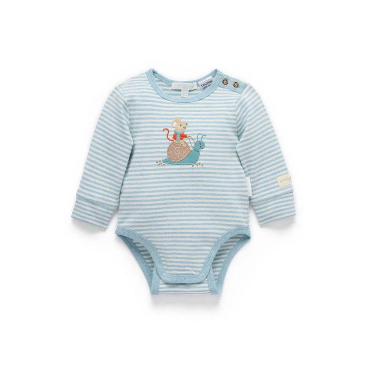 Purebaby Organic Moonstone Stripe Print Thick Appliqued Bodysuit