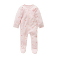 Purebaby Organic Zip Growsuit - Pale Pink Leaf