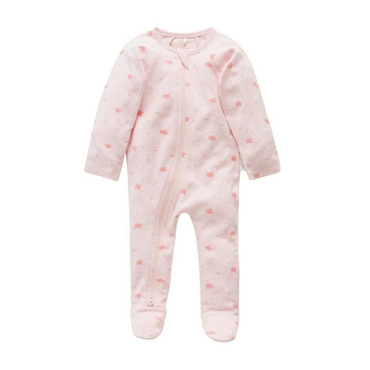 Purebaby Organic Zip Growsuit - Pale Pink Leaf