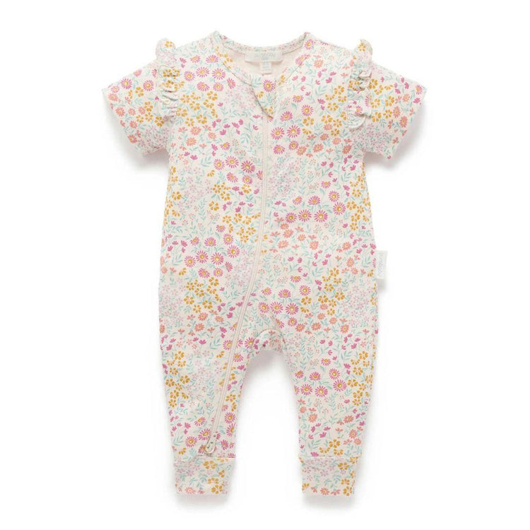 Purebaby Organic Garden Petals Print Baby Kids Printed Zip Growsuit