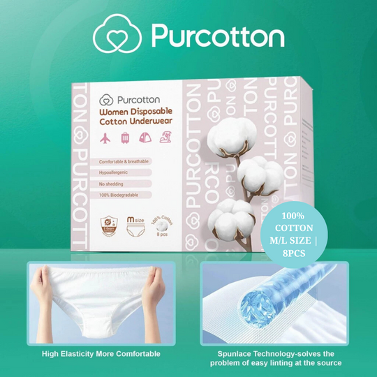 Purcotton 100% Cotton Women Disposable Cotton Underwear M/L Size (8pcs)