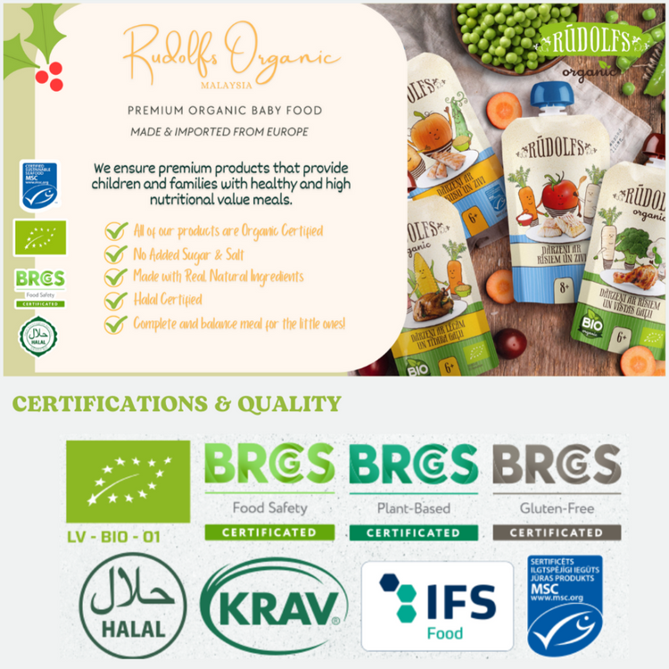 Rudolfs Organic Premium Baby Puree Ready to Eat | Travel Food | Halal Baby Food Pouches