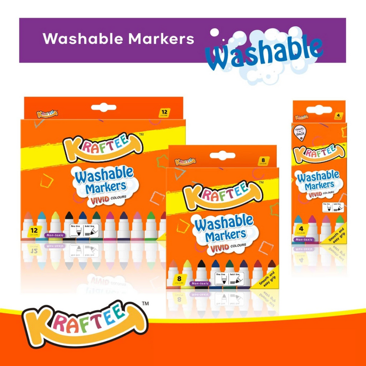 Kraftee 12CT Washable Markers - For Kids Children Art Non-Toxic - Back to School