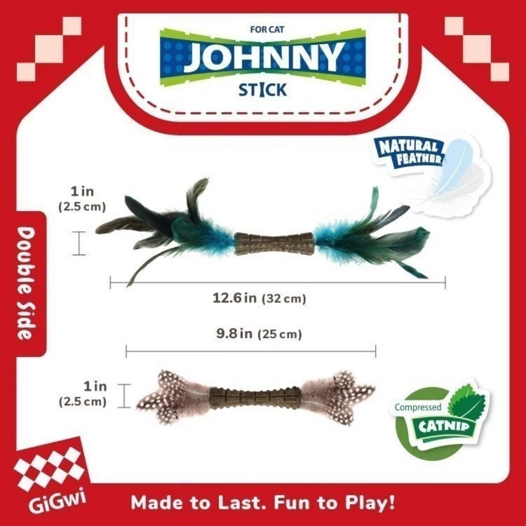 GiGwi Johnny Stick Catnip Natural Feather Cat Toy