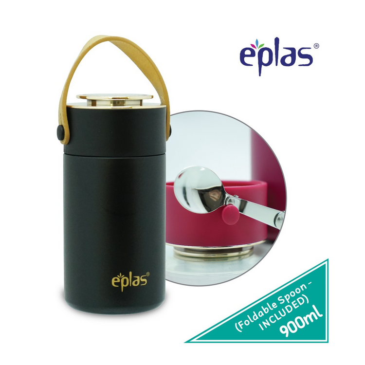 Ee Jia Eplas 900ml Thermal Pot Food Jar With Handle and Spoon- Black