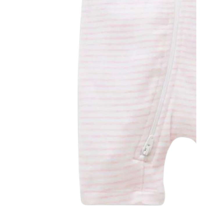 Purebaby Organic Short Leg Zip Growsuit - Pale Pink Melange Stripe