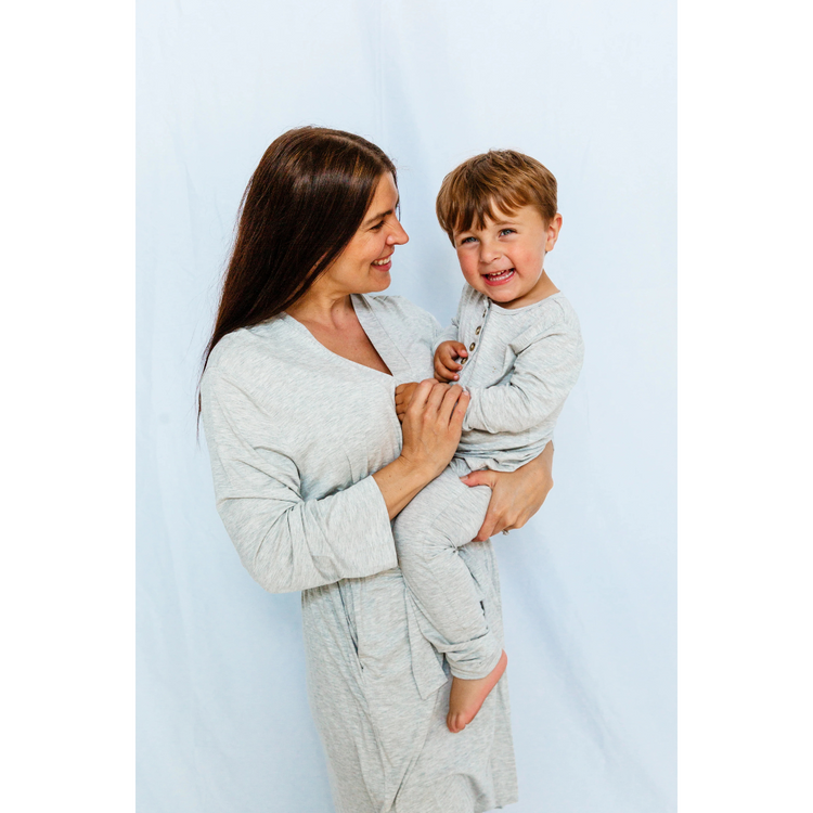 Snuggle Shield® LUXE bamboo 2 piece long sleeve sleeper set Heather Grey