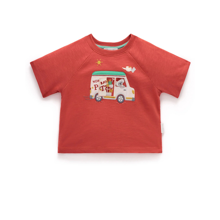 Purebaby Organic Christmas Postal Van Tee - Christmas Red Print