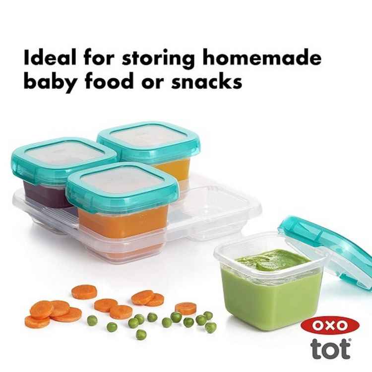 Oxo Tot Baby Blocks Plastic Freezer Storage Containers Set Teal (6oz/180ml)