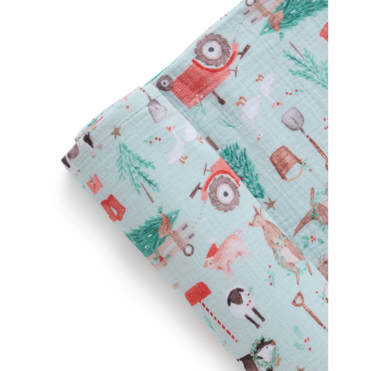 Purebaby Organic Muslin Wrap Farmyard Christmas Crinkle