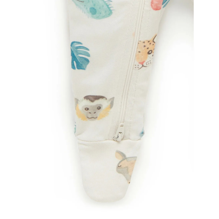 Purebaby Organic Zip Growsuit - Jungle Faces Print