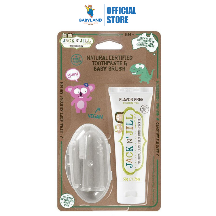 Jack N Jill Flavour Free Toothpaste 50g + Silicone Finger Brush (6M+)