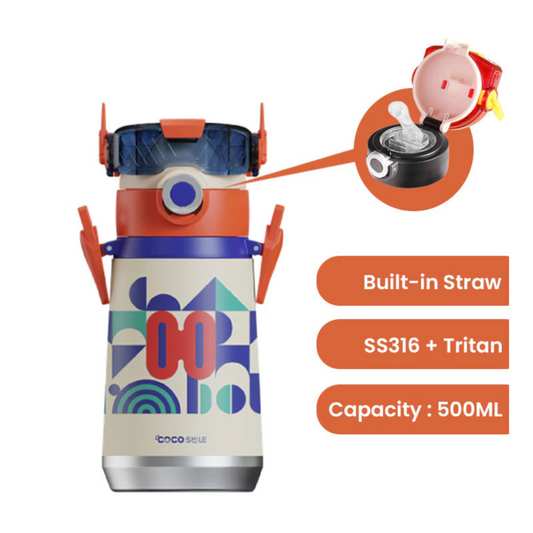 Cocosmile 8131 Robot Insulated Bottle with Straw, Stainless Steel 500ml - White