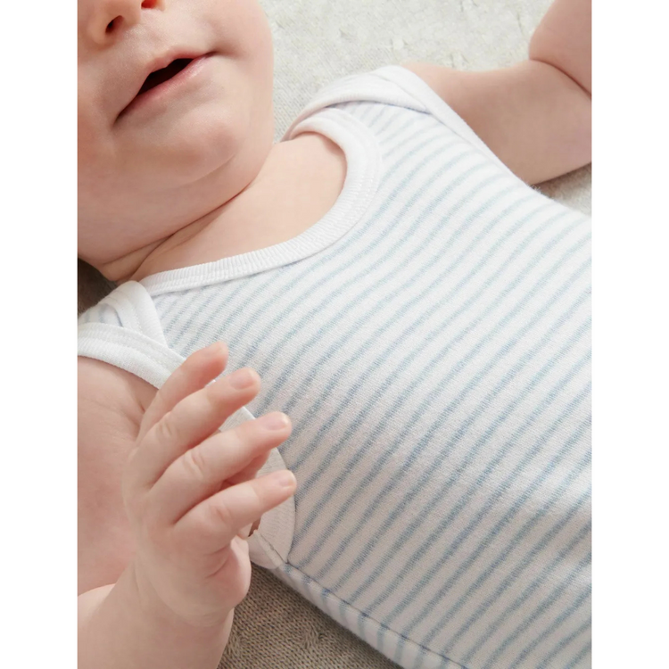 Purebaby Organic Singlet Bodysuit Unisex - Pale Blue Melange Stripe