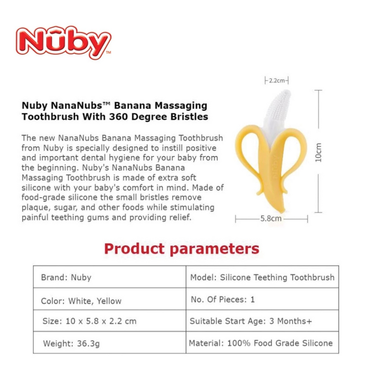 Nuby Banana Toothbrush with 360 Degree Bristles (3m+)