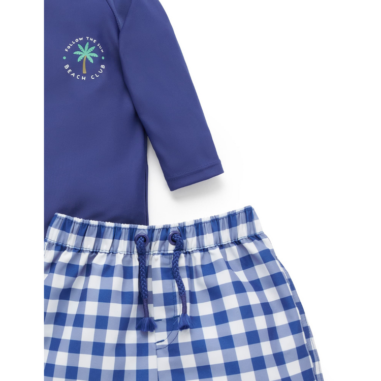 Purebaby Organic Marine Gingham Board Short & Rashie Set