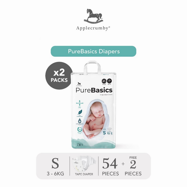 Applecrumby PureBasics Tape Diapers (Mega, 2 Packs)