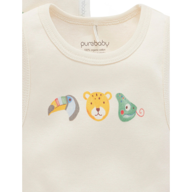 Purebaby Organic 2 Pack Short Sleeve Ribbed Bodysuit - Fiesta Heads