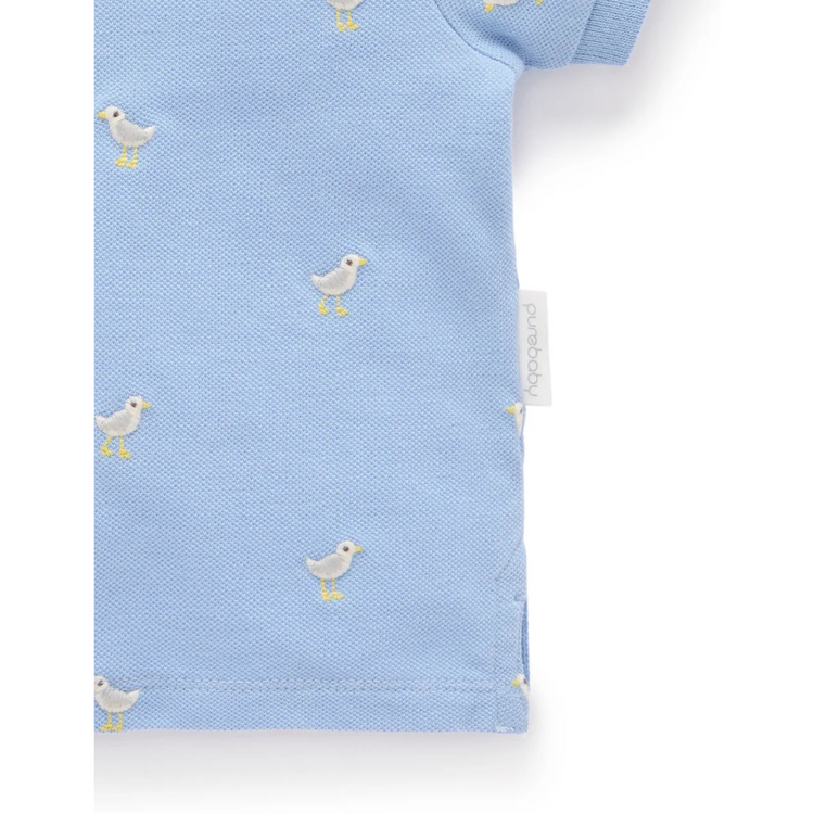 Purebaby Organic Seagull Polo Shirt Seagull Broderie