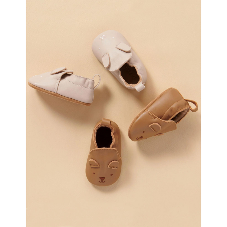 Purebaby Leather Pull On Slipper - Tan Bear