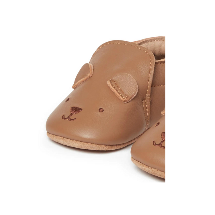 Purebaby Leather Pull On Slipper - Tan Bear