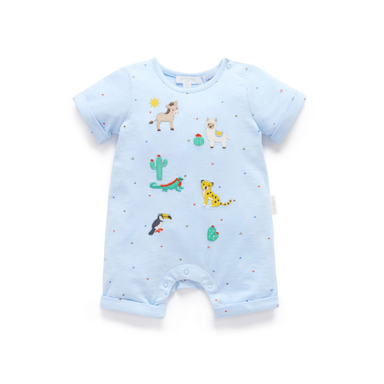 Purebaby Organic Animal Fiesta Short Growsuit - Mini Triangle