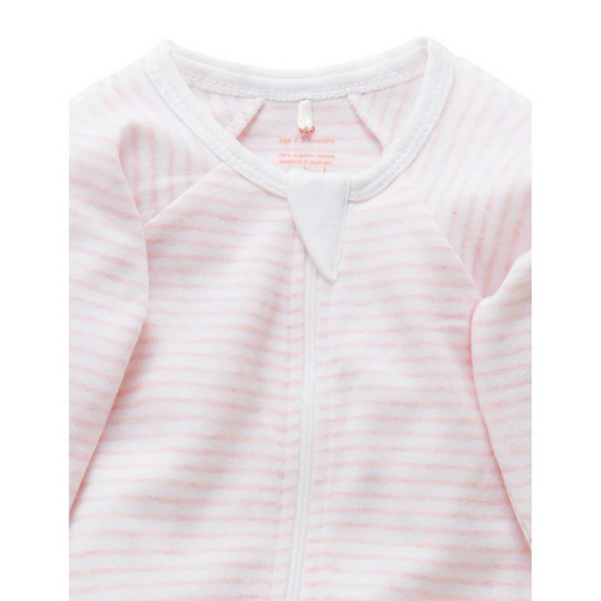 Purebaby Zip Growsuit - Pale Pink Melange Stripe